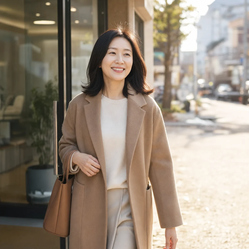 잇몸치료를 마치고 환하게 웃으며 치과를 나서는 여성